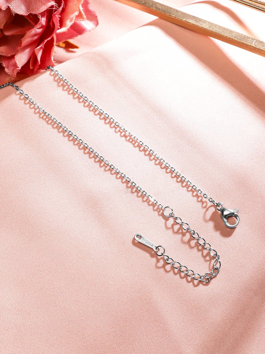 Rubans Rhodium-Plated Stainless Steel TarnishFree Waterproof Zirconia Heart Charm Necklace