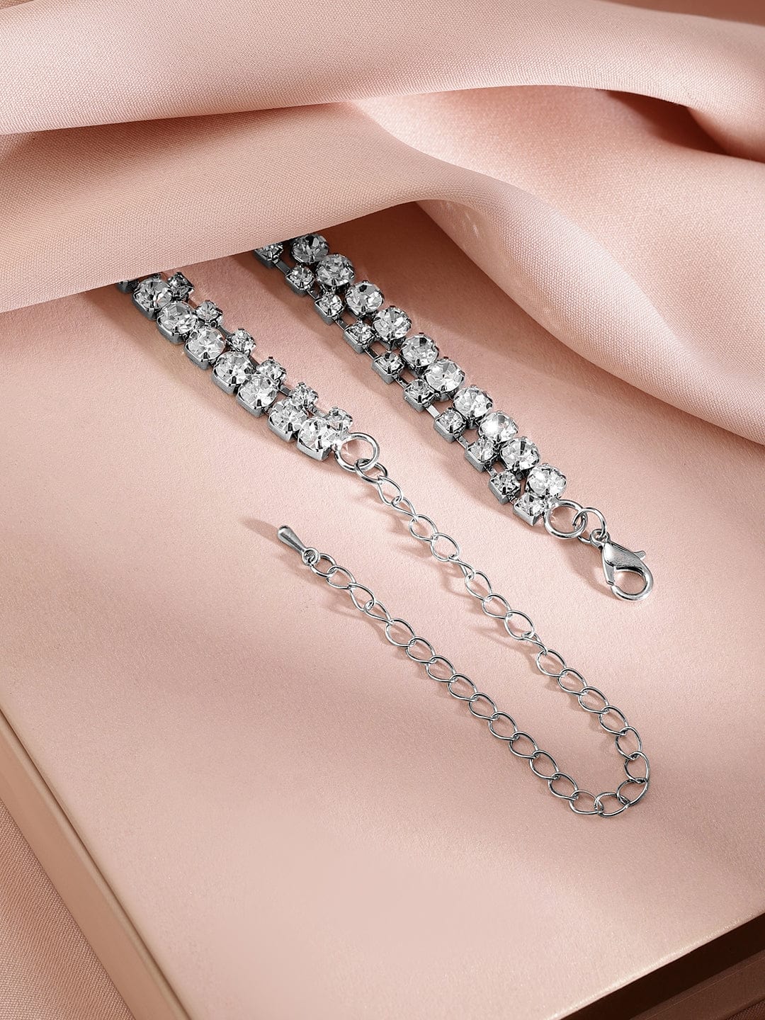 Rubans Rhodium-Plated Teardrop Crystal Stone Studded Necklace