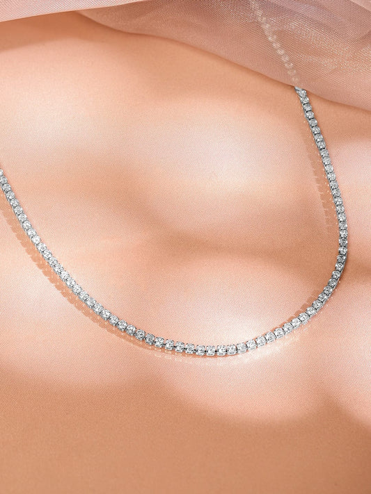 Rubans Rhodium-Plated White Cubic Zirconia Studded Classic Tennis Necklace