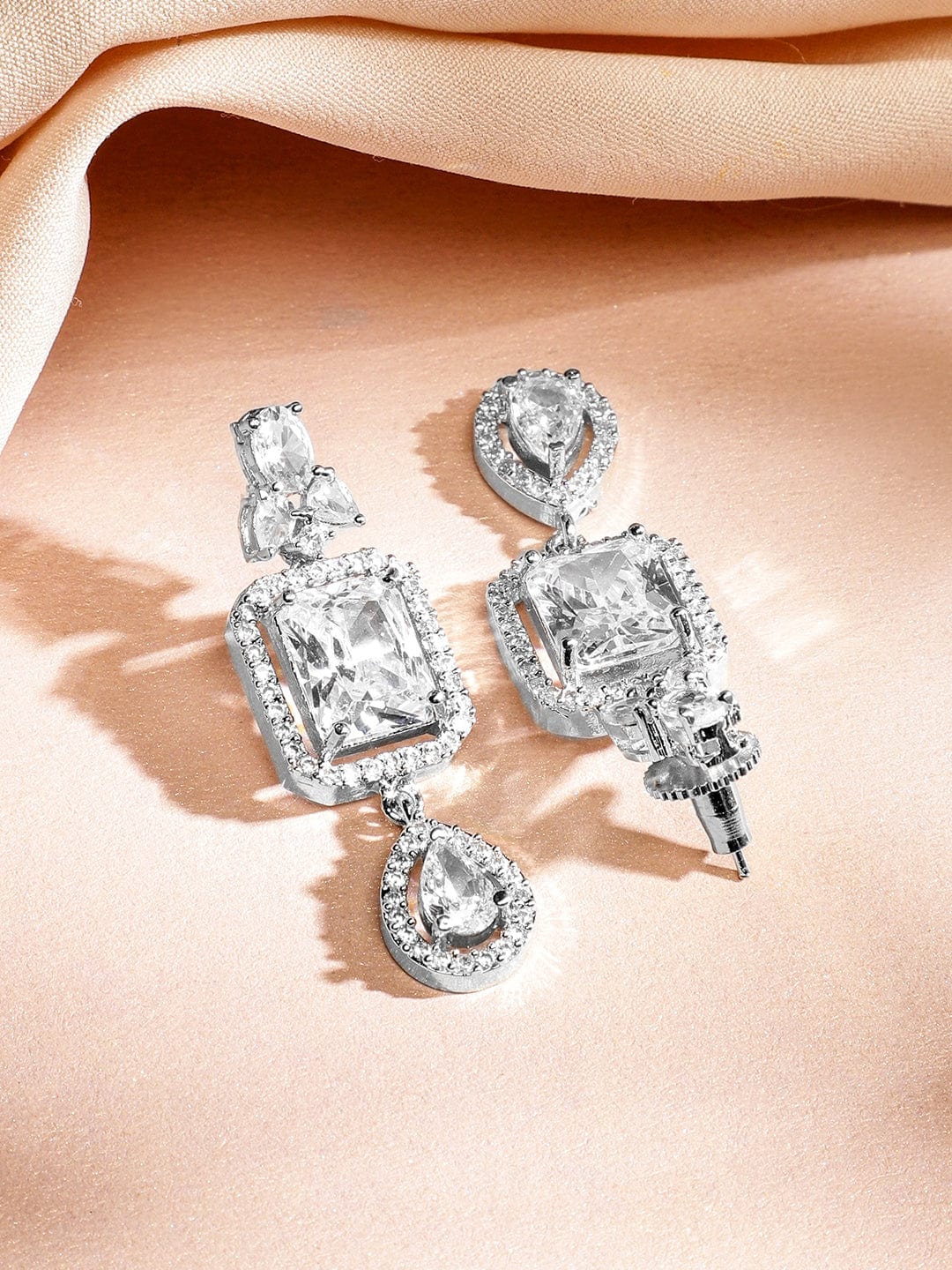 Rubans Rhodium-Plated White Cubic Zirconia Studded Luxe Double-Layer Necklace Set