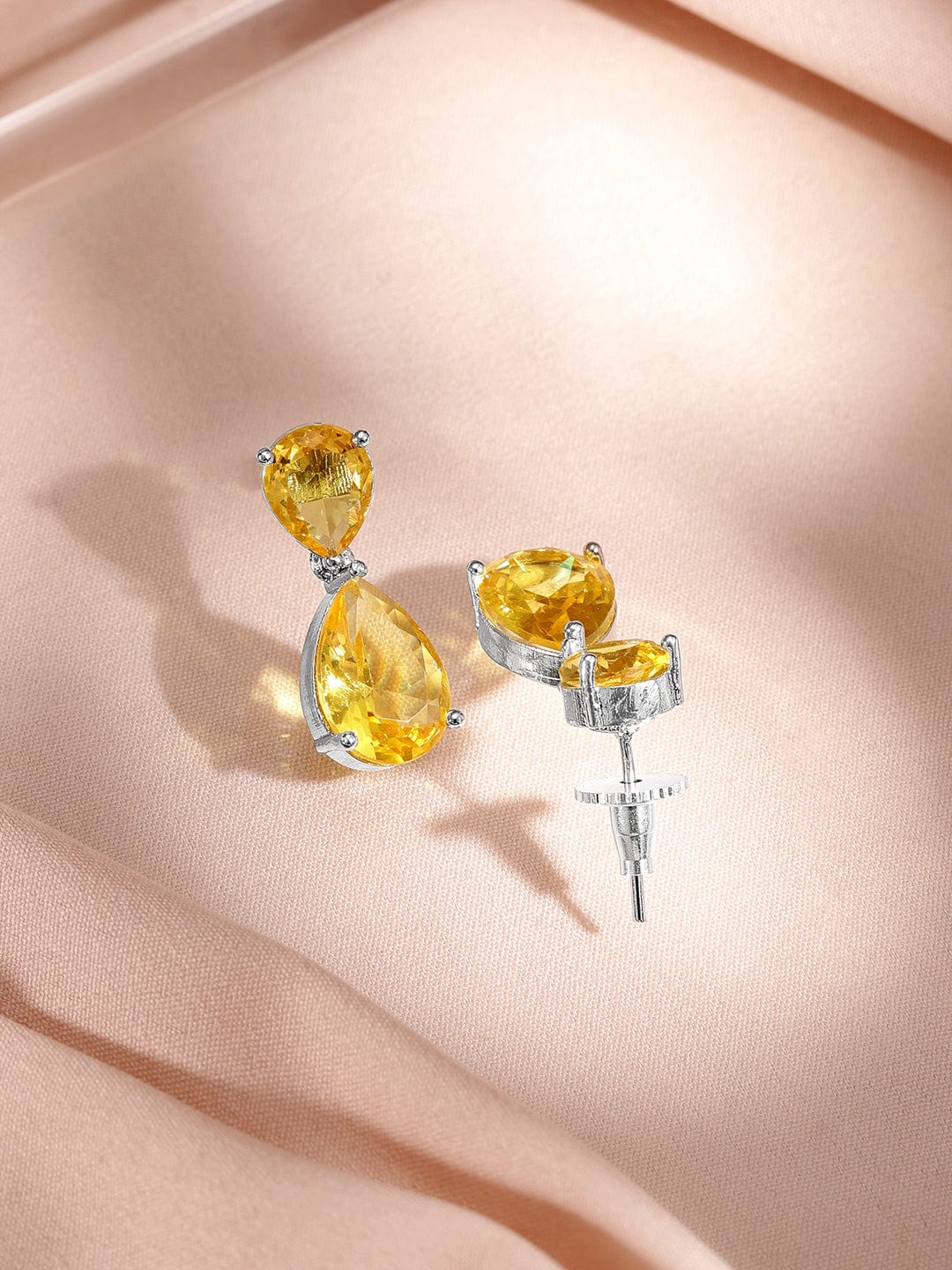 Rubans Rhodium-Plated Yellow Sapphire AD & Cubic Zirconia Studded Necklace Set