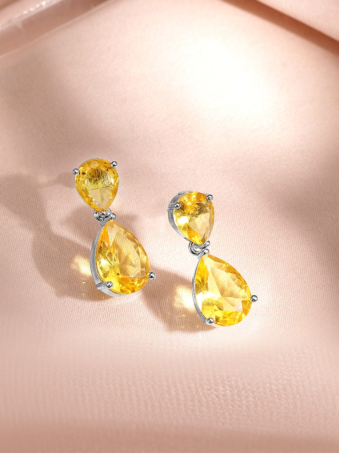 Rubans Rhodium-Plated Yellow Sapphire AD & Cubic Zirconia Studded Necklace Set