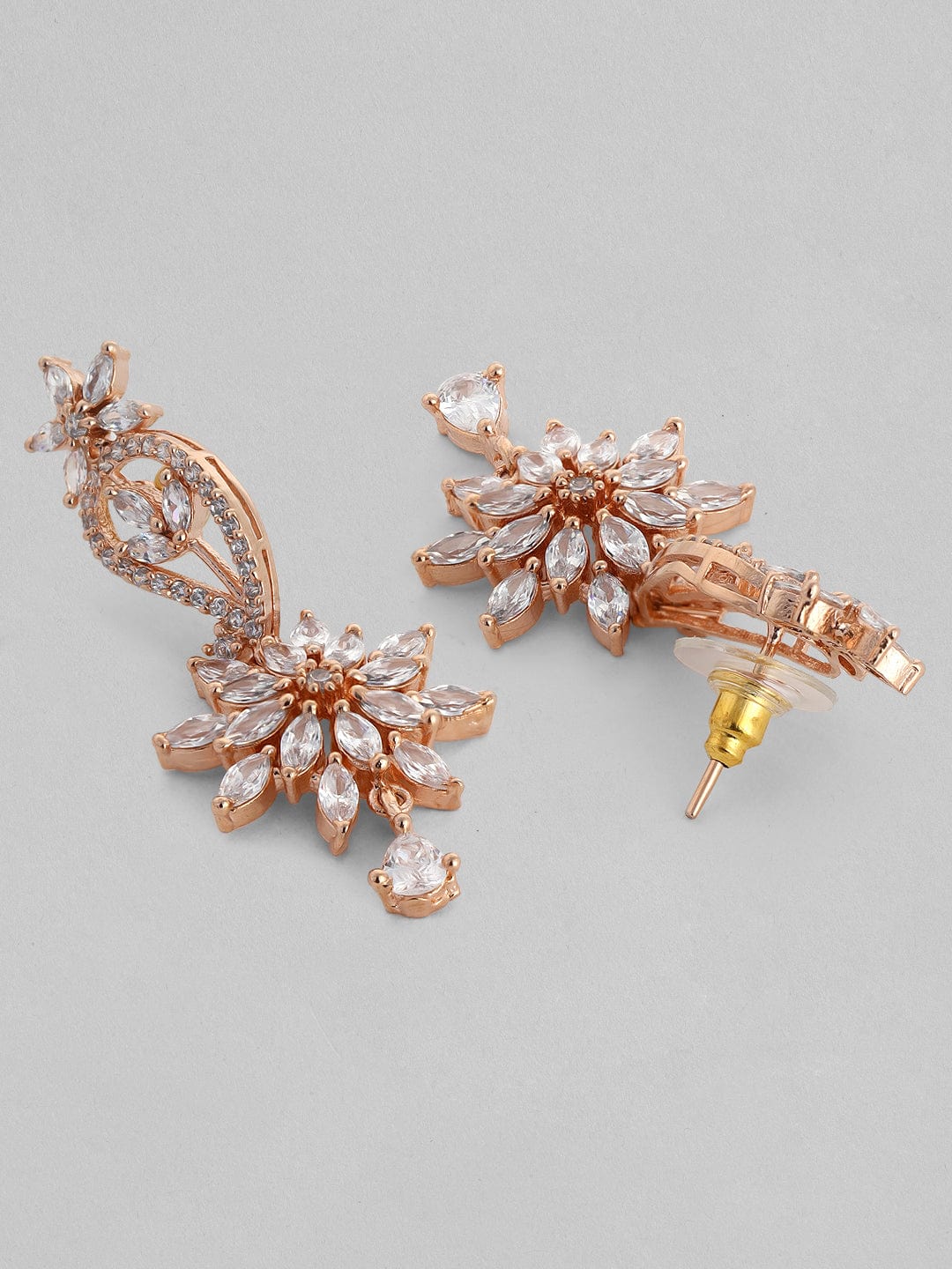 Rubans Rose Gold Plated Handcrafted Zircon Stone Studded Floral Necklace Set
