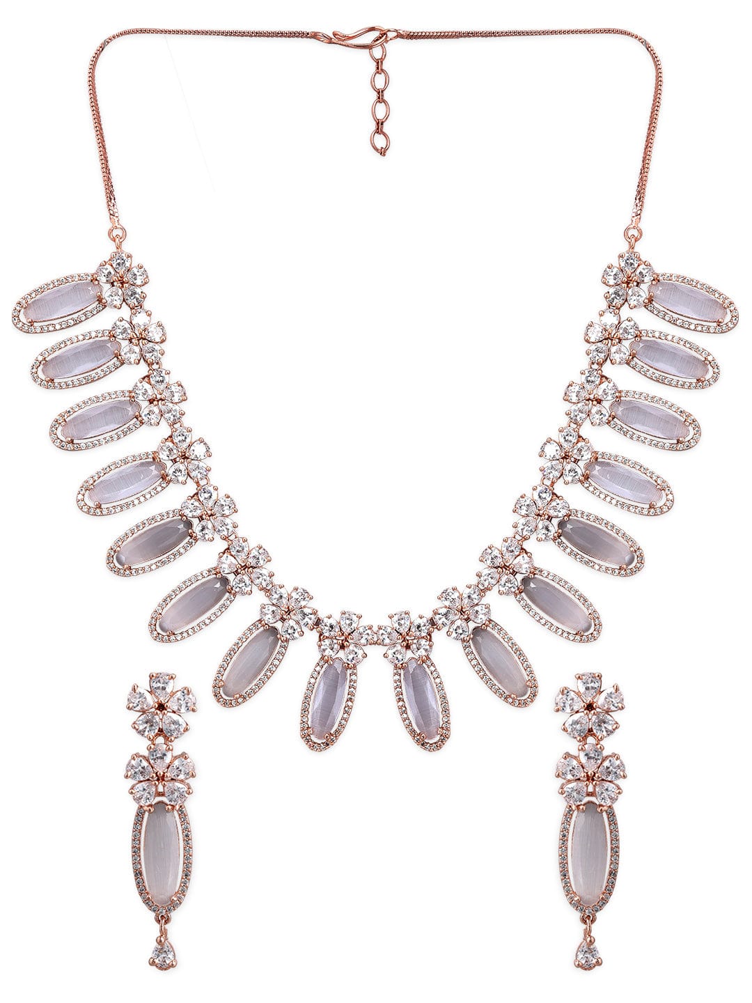 Rubans Rose Gold Plated White Beads American Diamond Necklace Set.