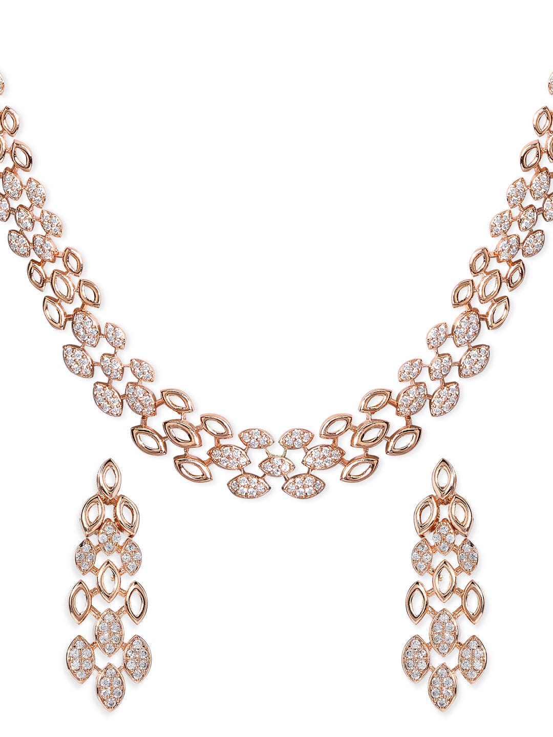 Rubans Rose Gold Plated Zirconia Stone Studded Handcrafted Necklace Set.