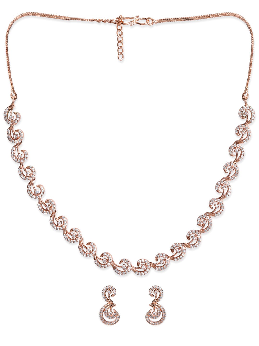 Rubans Rose Gold Plated Zirconia Stone Studded Handcrafted Necklace Set.