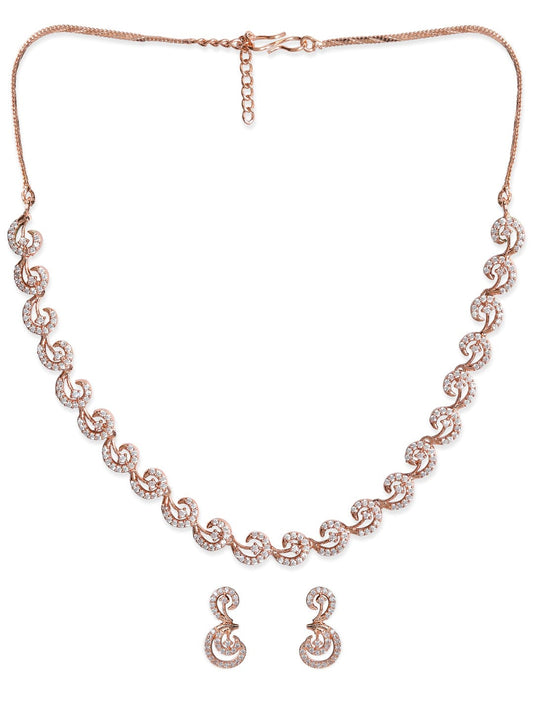 Rubans Rose Gold Plated Zirconia Stone Studded Handcrafted Necklace Set.