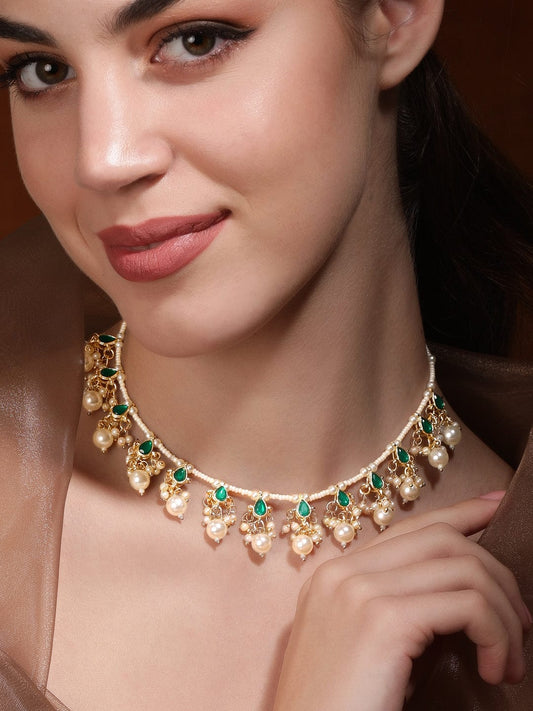 Rubans Serene Harmony Green Stone White Pearl Necklace