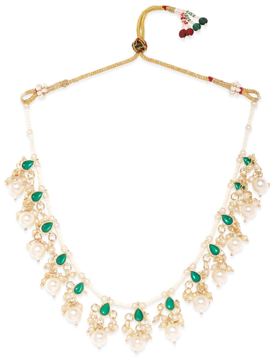 Rubans Serene Harmony Green Stone White Pearl Necklace