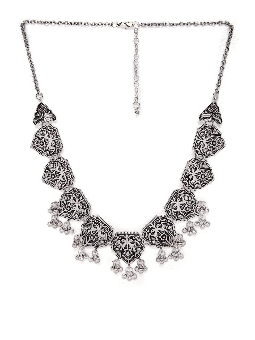 Rubans Set Of Oxidized Finish With Ghungroo Beaded Necklace And Earring Jewellery Set