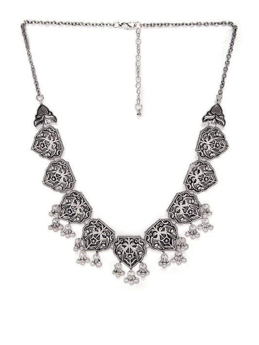 Rubans Set Of Oxidized Finish With Ghungroo Beaded Necklace And Earring Jewellery Set