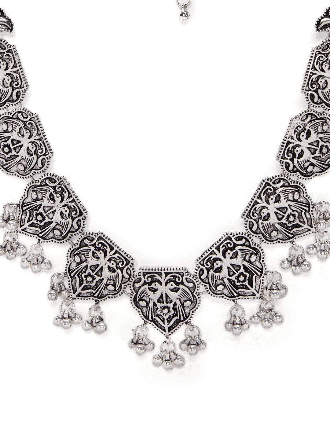 Rubans Set Of Oxidized Finish With Ghungroo Beaded Necklace And Earring Jewellery Set