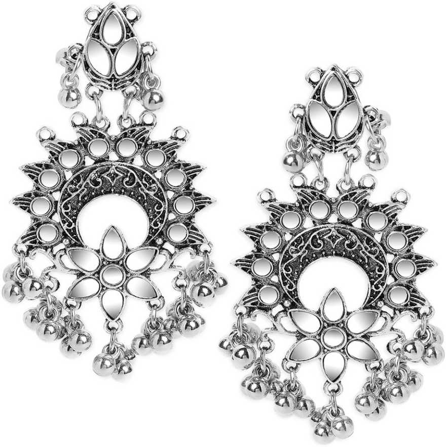 Rubans Set Of Oxidized Finish With Ghungroo Beaded Necklace And Earring Jewellery Set
