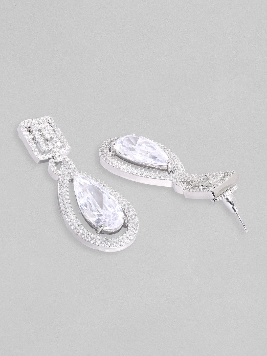 Rubans Silver-Plated AD Studded Necklace Jewellery Set