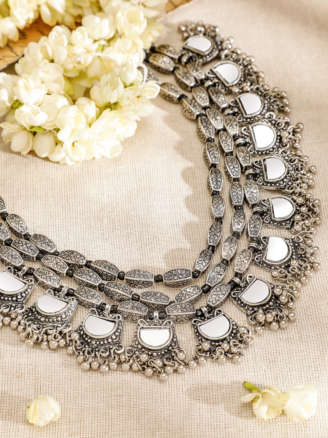 Rubans Silver-Plated Artificial Beads Beaded Layered Mirror Necklace
