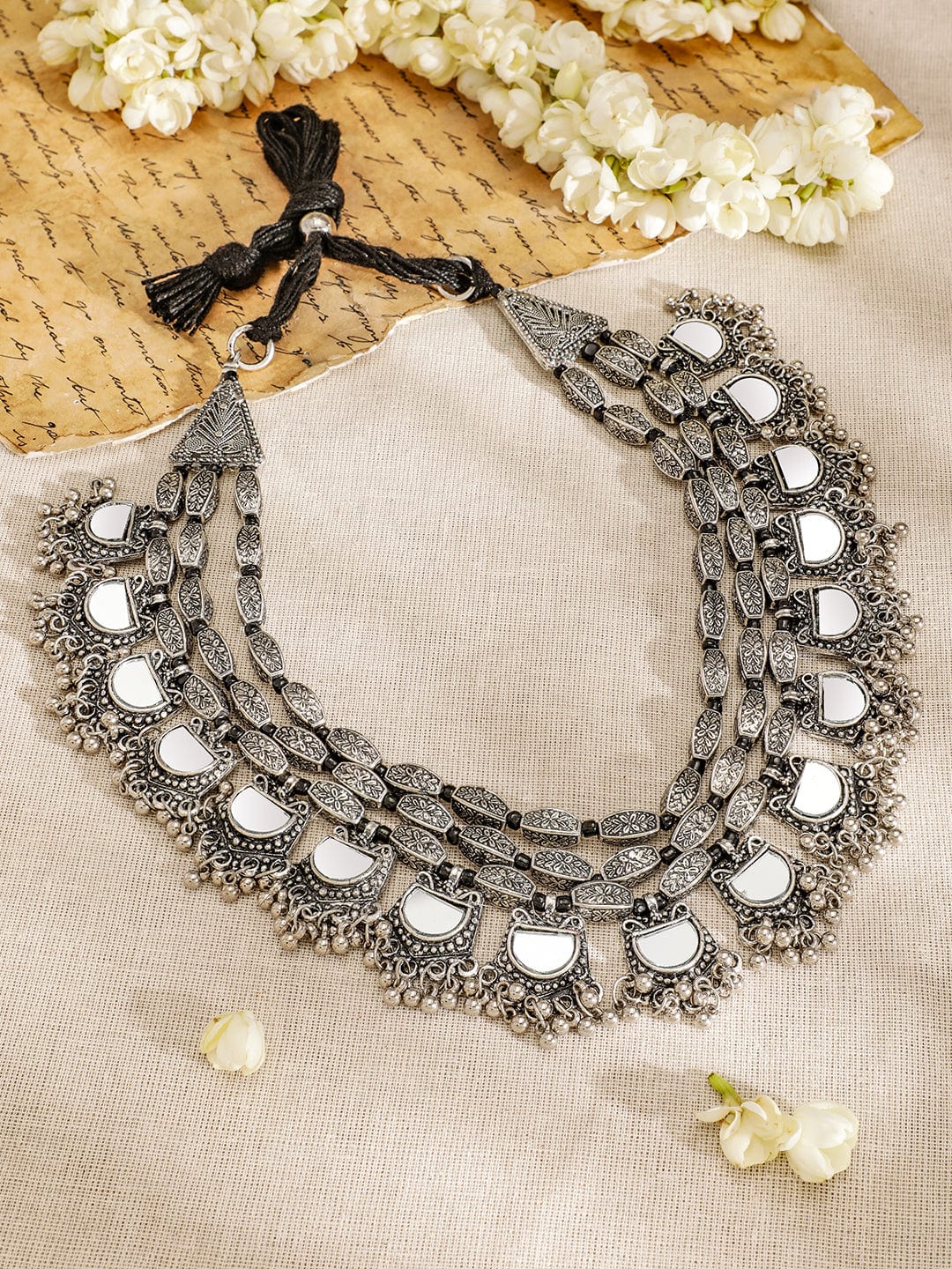 Rubans Silver-Plated Artificial Beads Beaded Layered Mirror Necklace