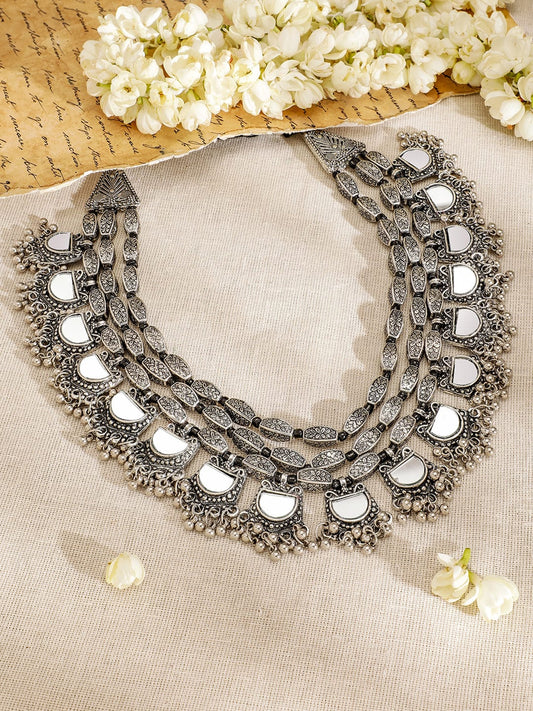 Rubans Silver-Plated Artificial Beads Beaded Layered Mirror Necklace
