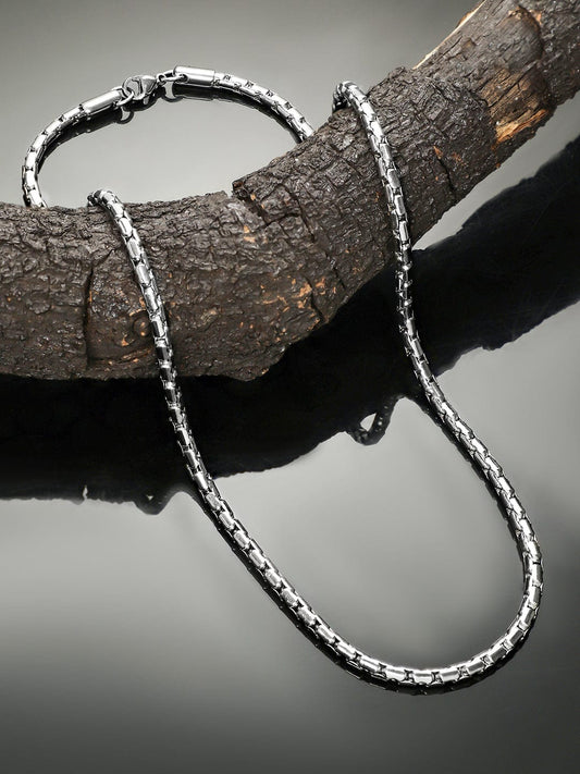 Rubans Silver-Plated Box Chain Necklace for Men – Sturdy & Bold Statement Piece