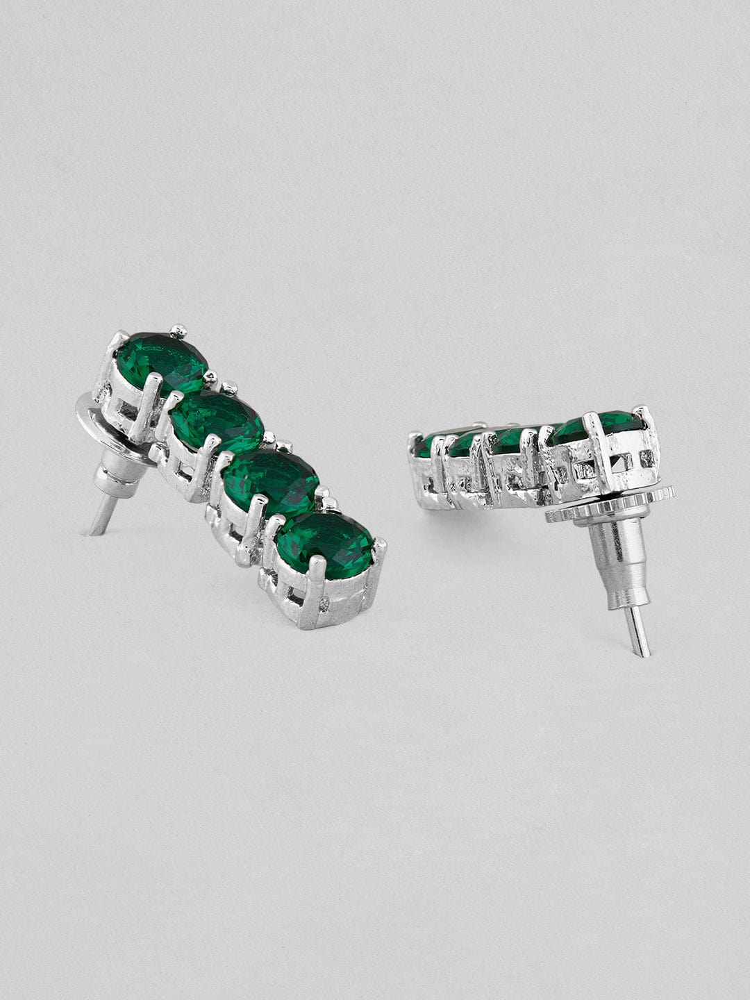 Rubans Silver Plated Emerald Green Stone Studded Necklace Set
