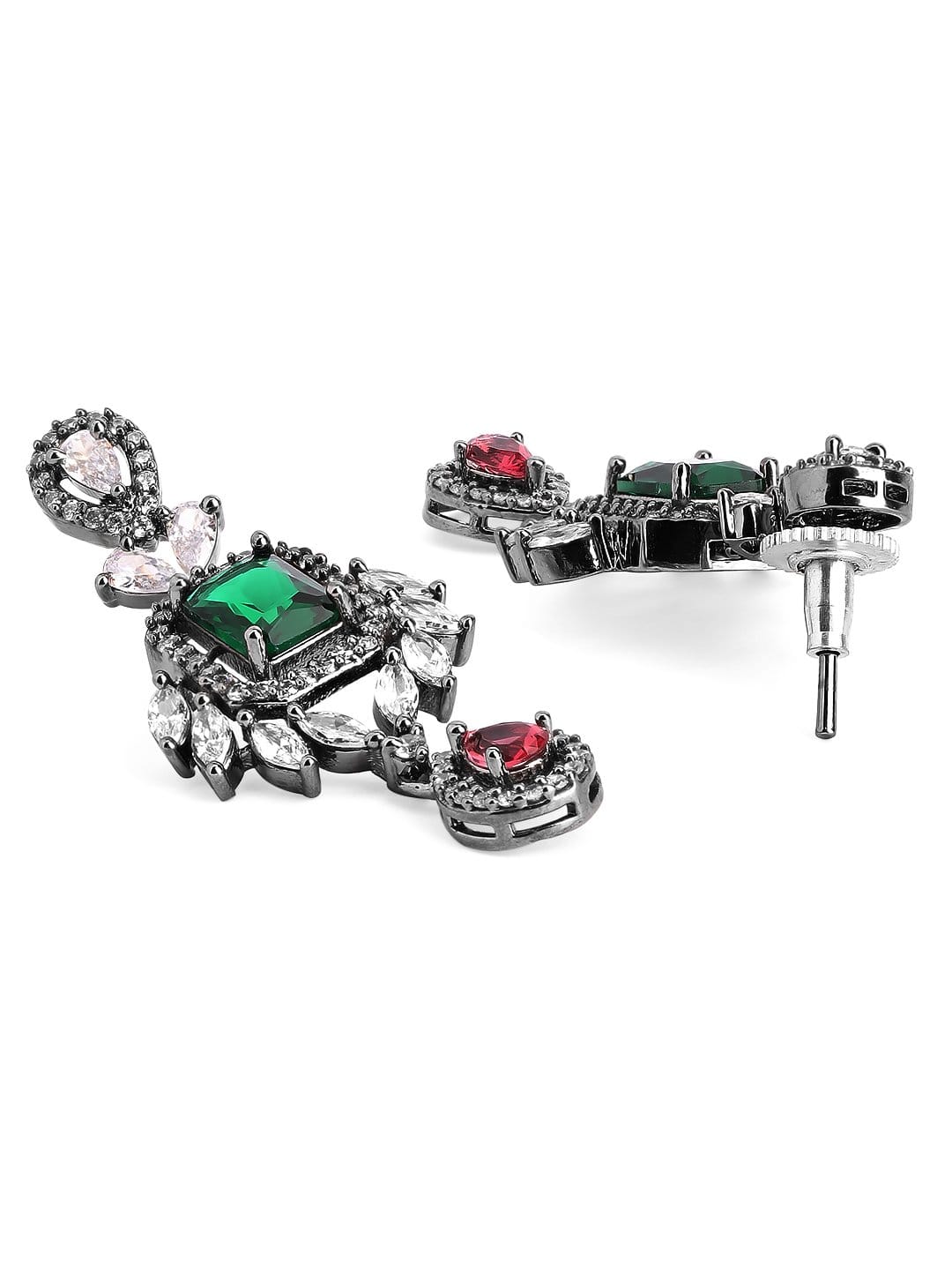 Rubans Silver Plated Multicoloured Stone Studded American Diamond Necklace Set.