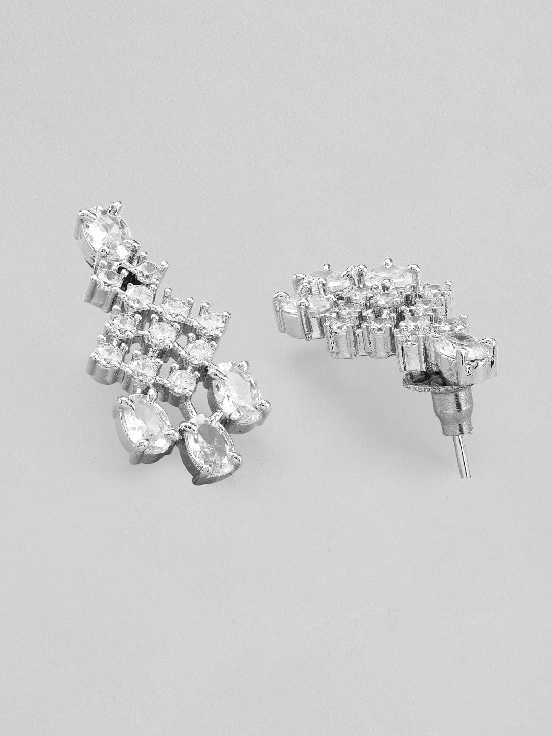 Rubans Rhodium-Plated White Cubic Zirconia Studded Statement Necklace Set