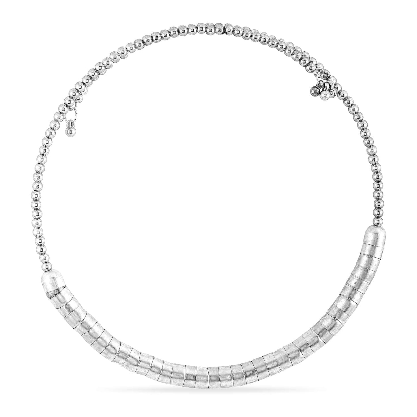 Rubans Silver-Plated Textured Bead Statement Choker Necklace