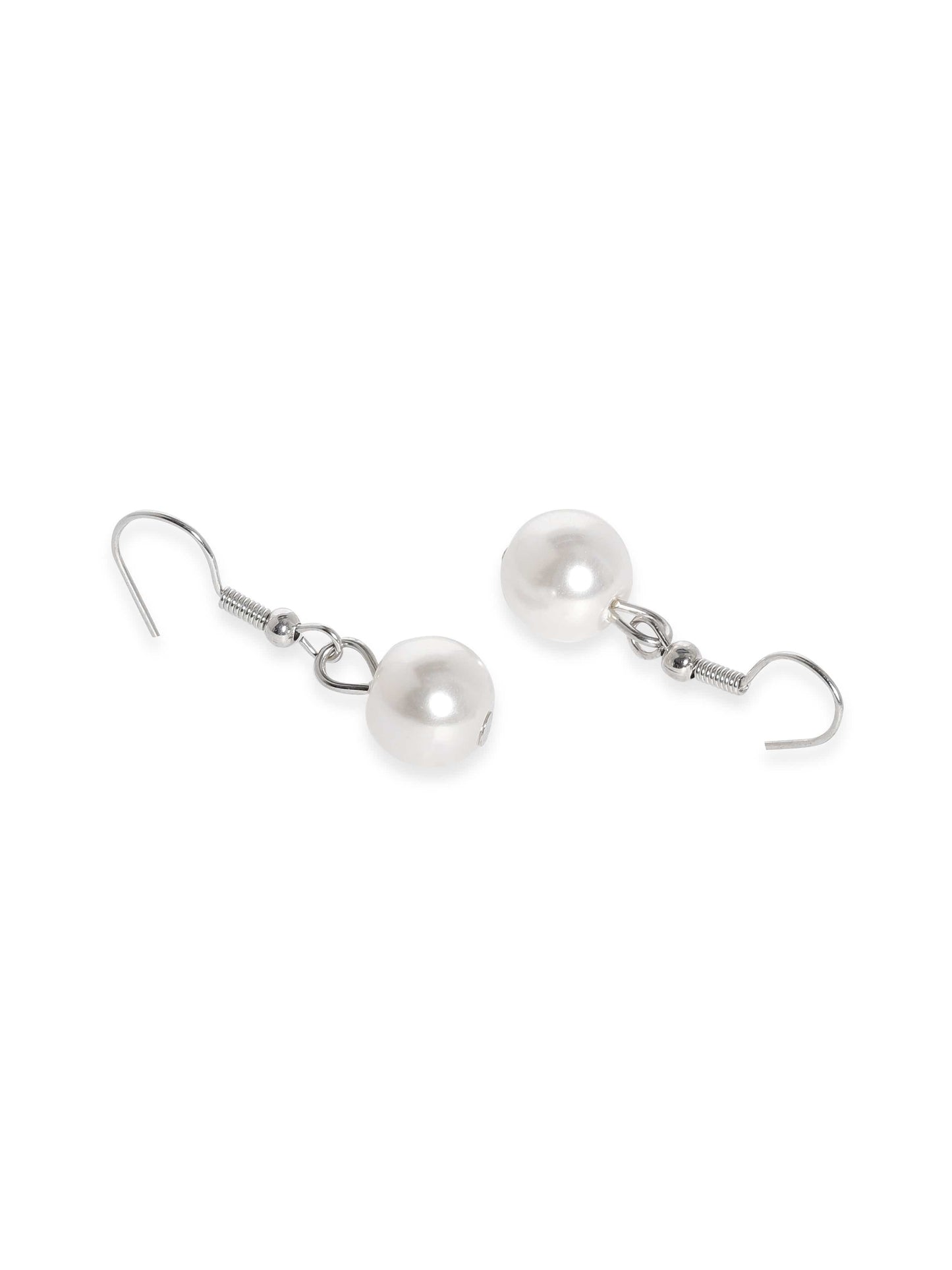 Rubans Silver Plated White Pearl Beaded Multi-Layer Long Statement Necklace Set