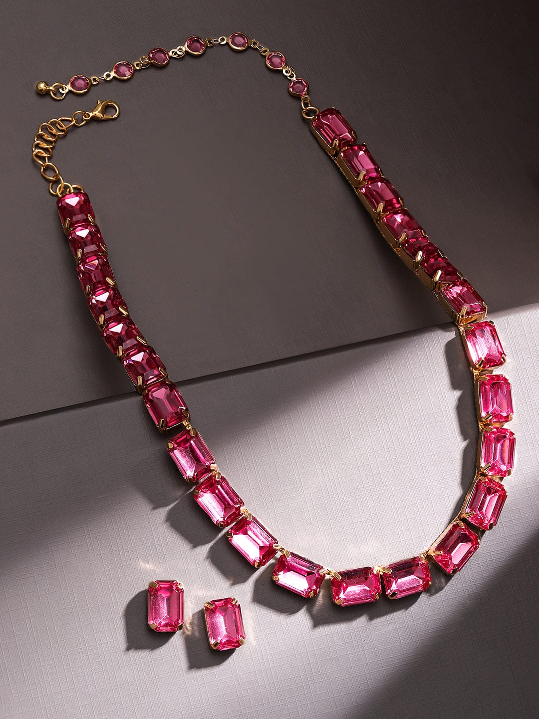 Rubans Voguish 18K Gold-Plated Crystal Pink Cubic Zirconia Studded Statement Necklace Set