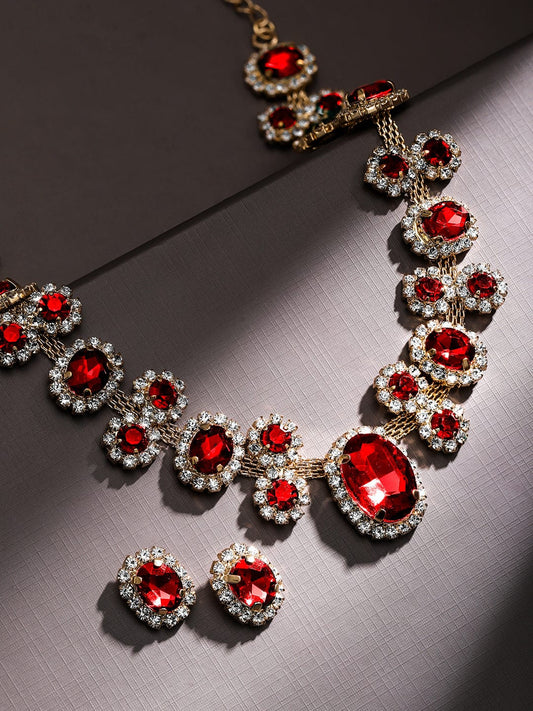 Rubans Voguish 18K Gold-Plated Crystal Ruby & CubicZirconia Studded Statement Necklace Set