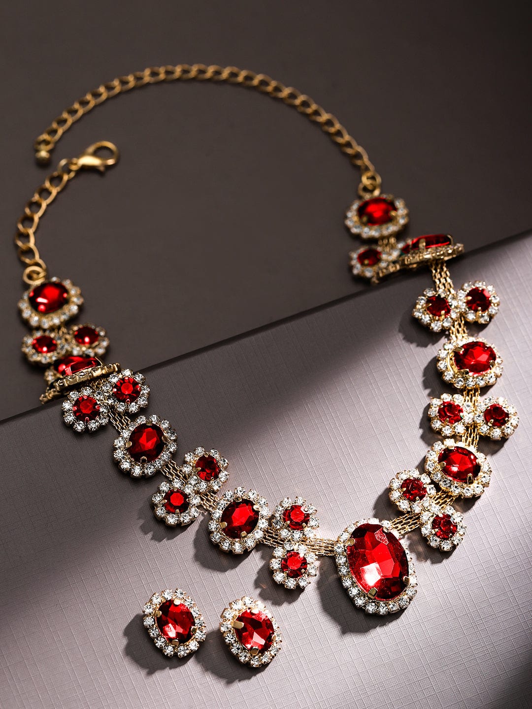 Rubans Voguish 18K Gold-Plated Crystal Ruby & CubicZirconia Studded Statement Necklace Set