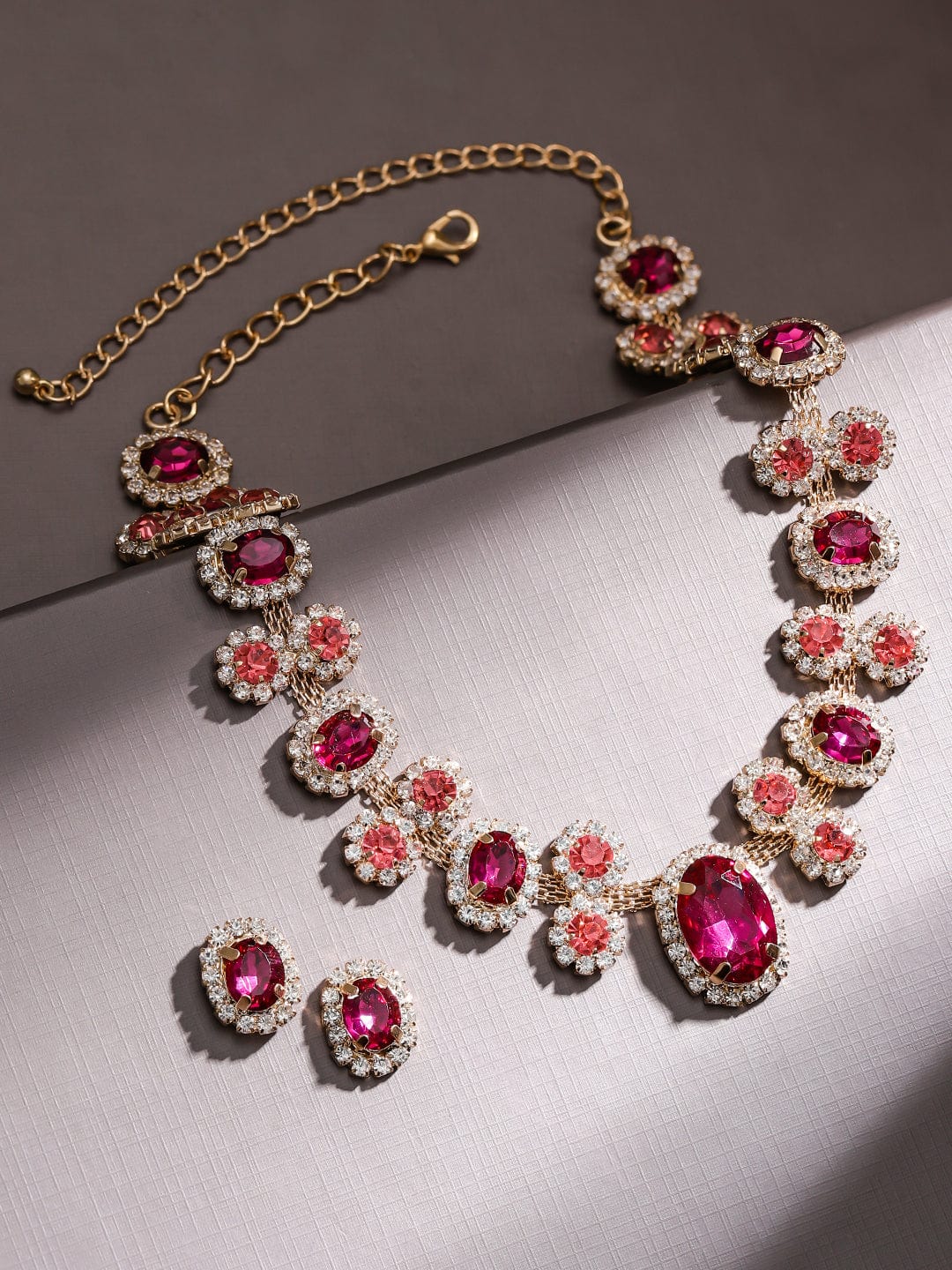 Rubans Voguish 18K Gold-Plated Crystal Ruby Pink & Peach Cubic Zirconia Necklace Set