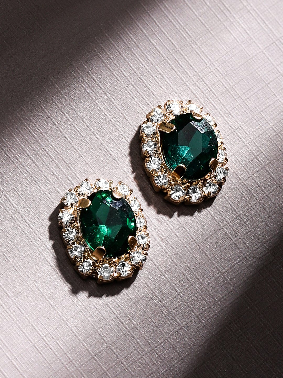 Rubans Voguish 18K Gold-Plated Emerald Green Crystal & Cubic Zirconia Studded Necklace Set