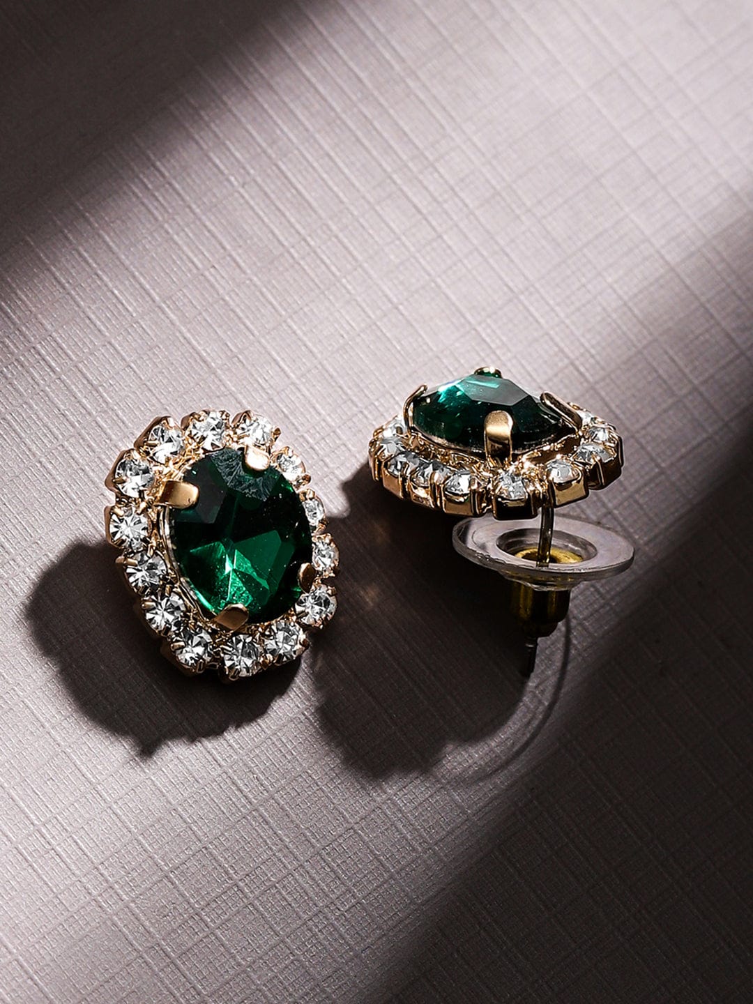 Rubans Voguish 18K Gold-Plated Emerald Green Crystal & Cubic Zirconia Studded Necklace Set
