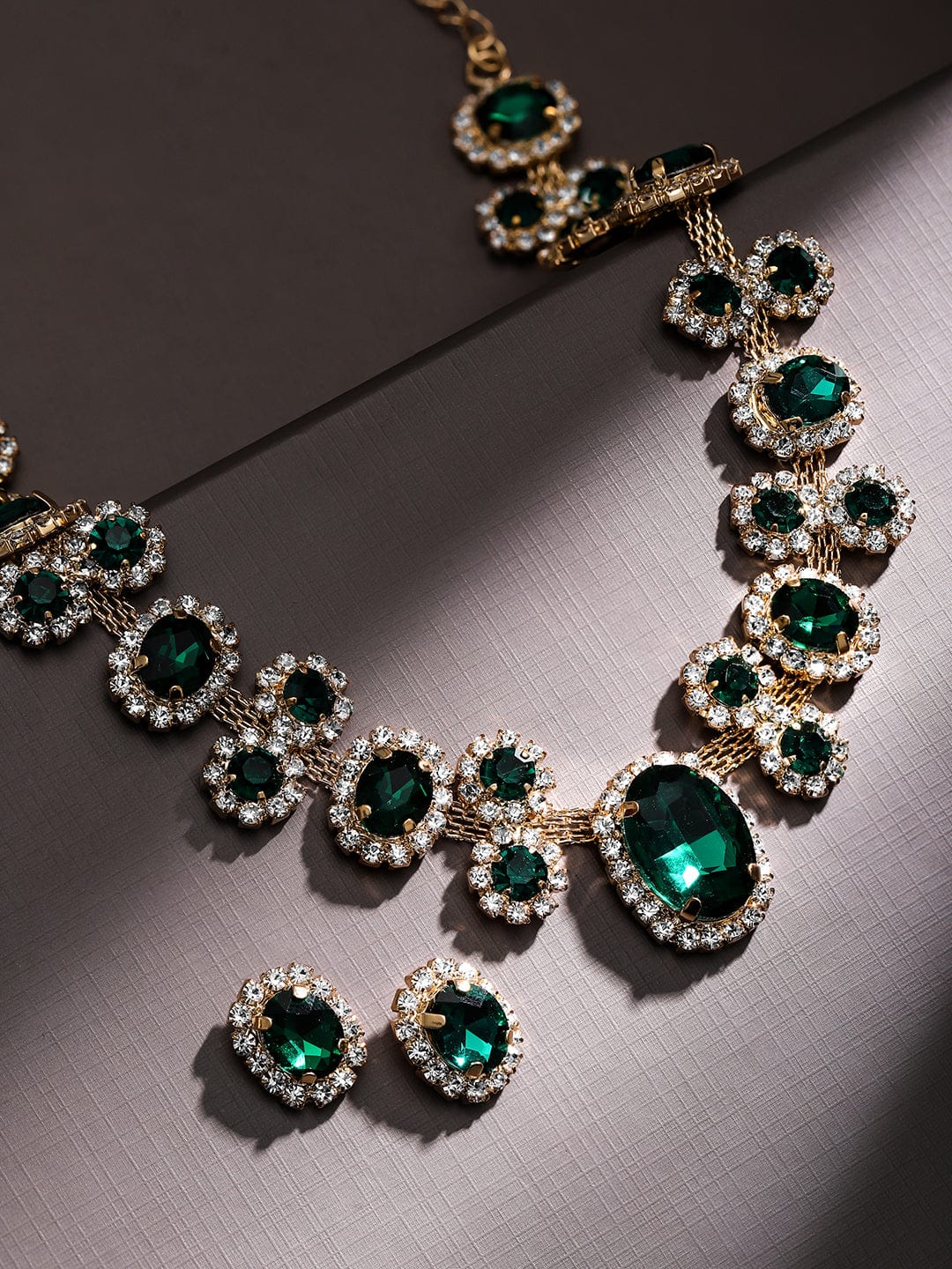 Rubans Voguish 18K Gold-Plated Emerald Green Crystal & Cubic Zirconia Studded Necklace Set