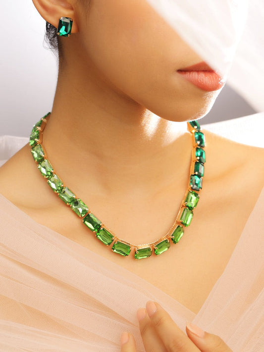 Rubans Voguish 18K Gold-Plated Light & Deep Emerald Crystal & Cubic Zirconia Necklace Set