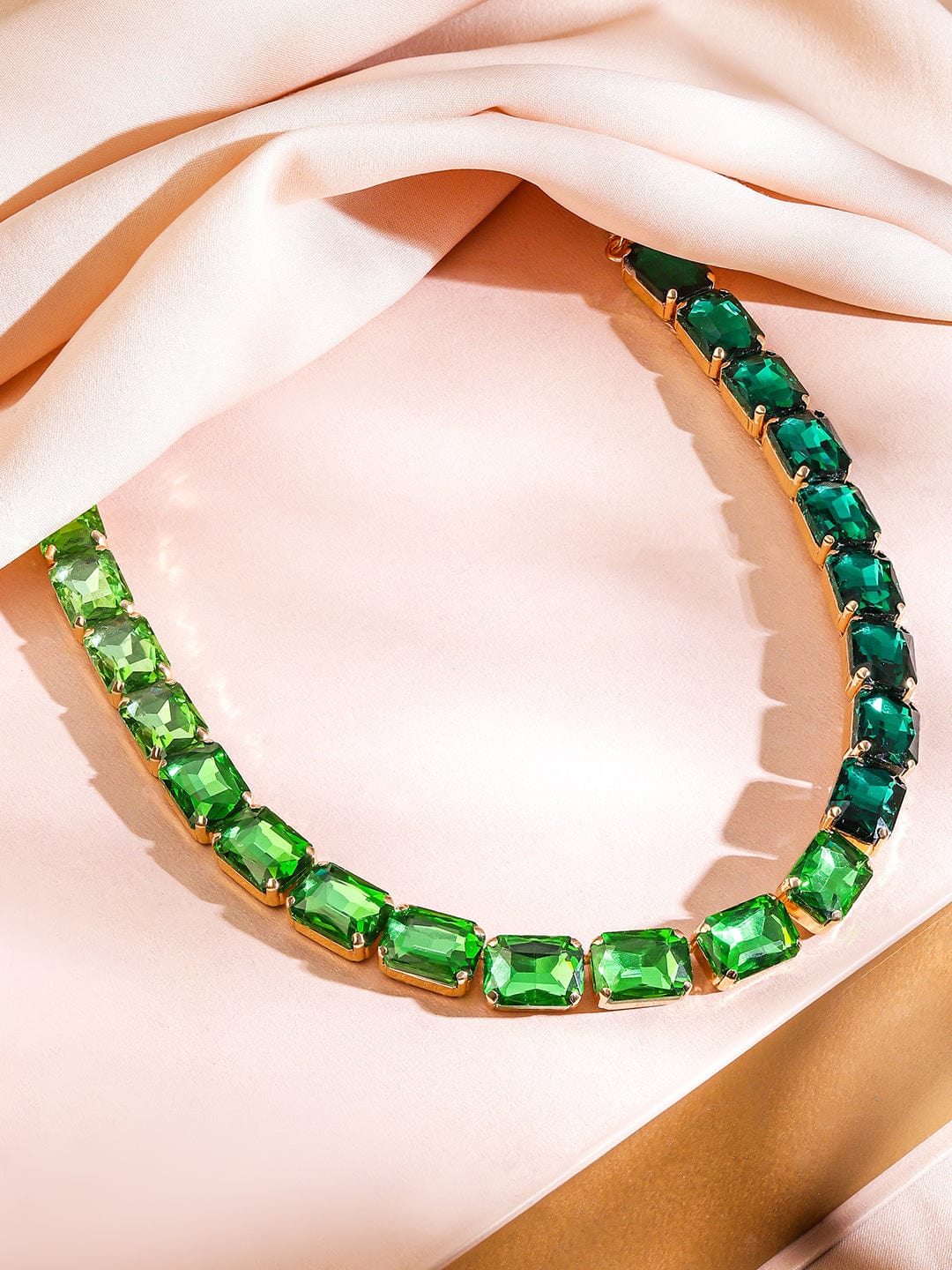 Rubans Voguish 18K Gold-Plated Light & Deep Emerald Crystal & Cubic Zirconia Necklace Set