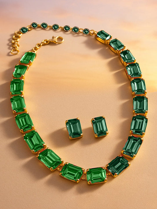 Rubans Voguish 18K Gold-Plated Light & Deep Emerald Crystal & Cubic Zirconia Necklace Set