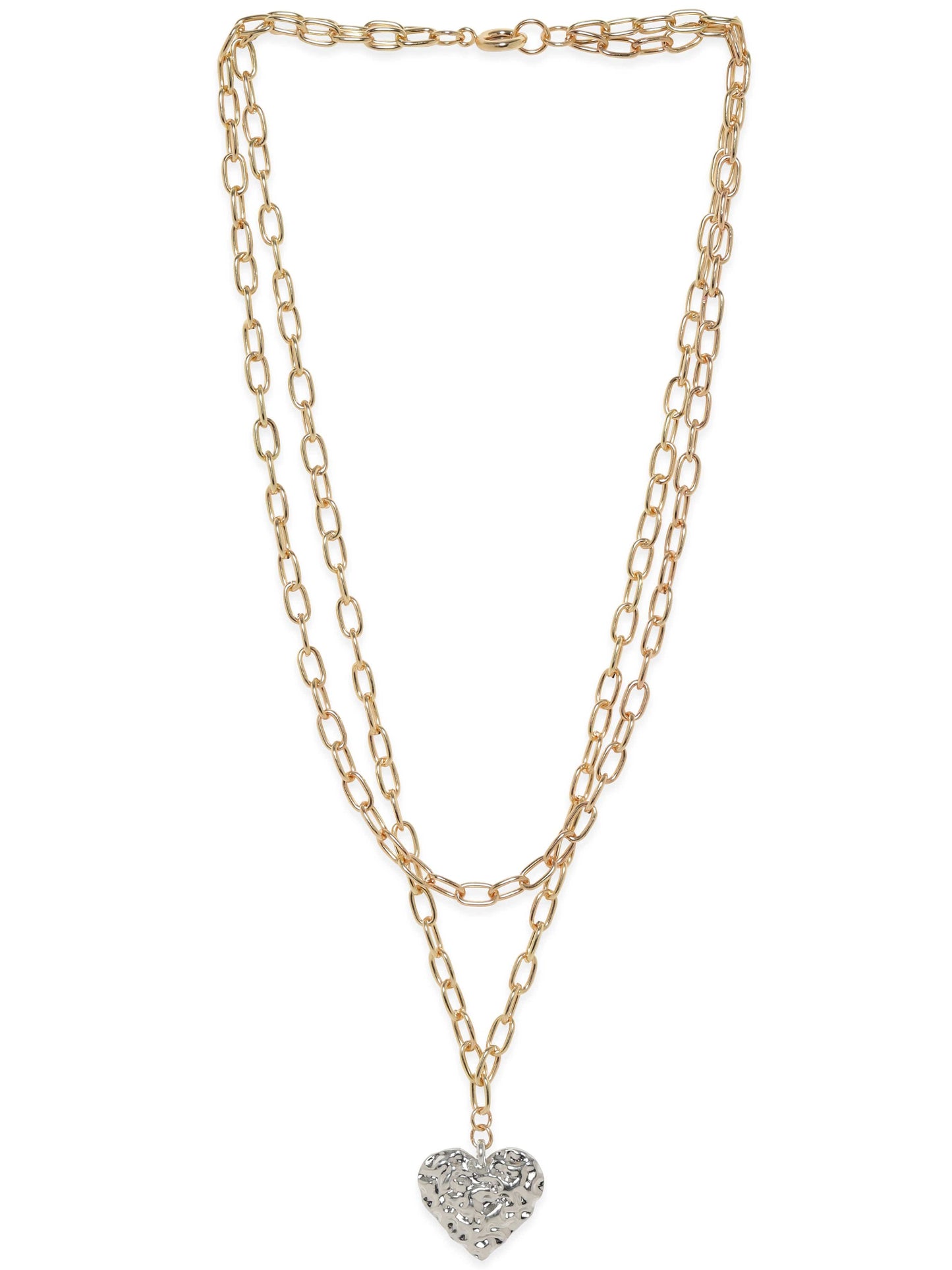 Rubans Voguish 18K Gold Plated Link Chain Heart Motif Layered Necklace