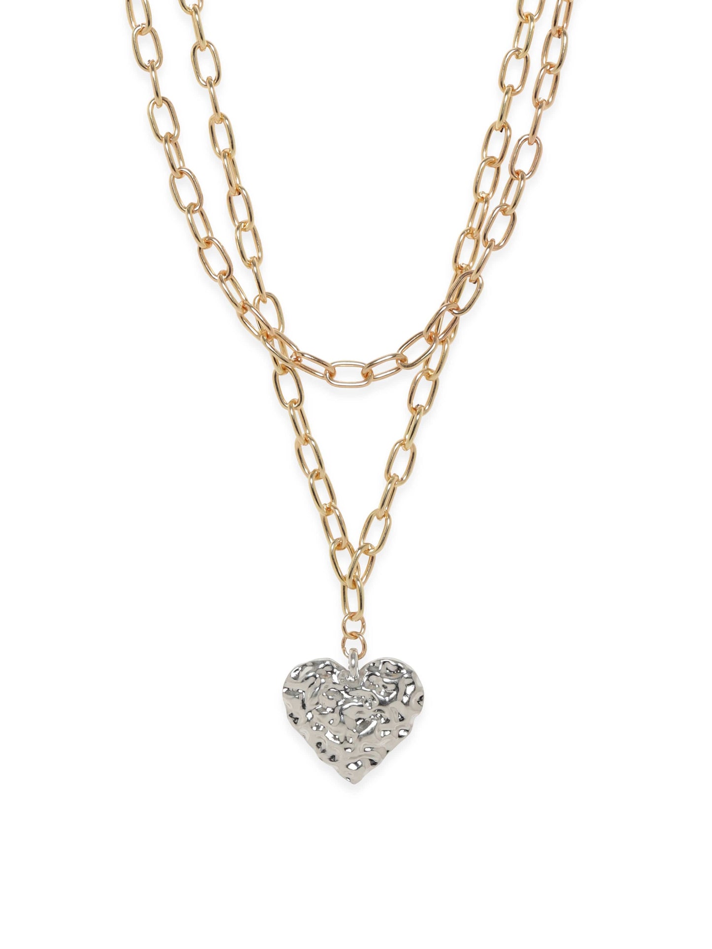 Rubans Voguish 18K Gold Plated Link Chain Heart Motif Layered Necklace