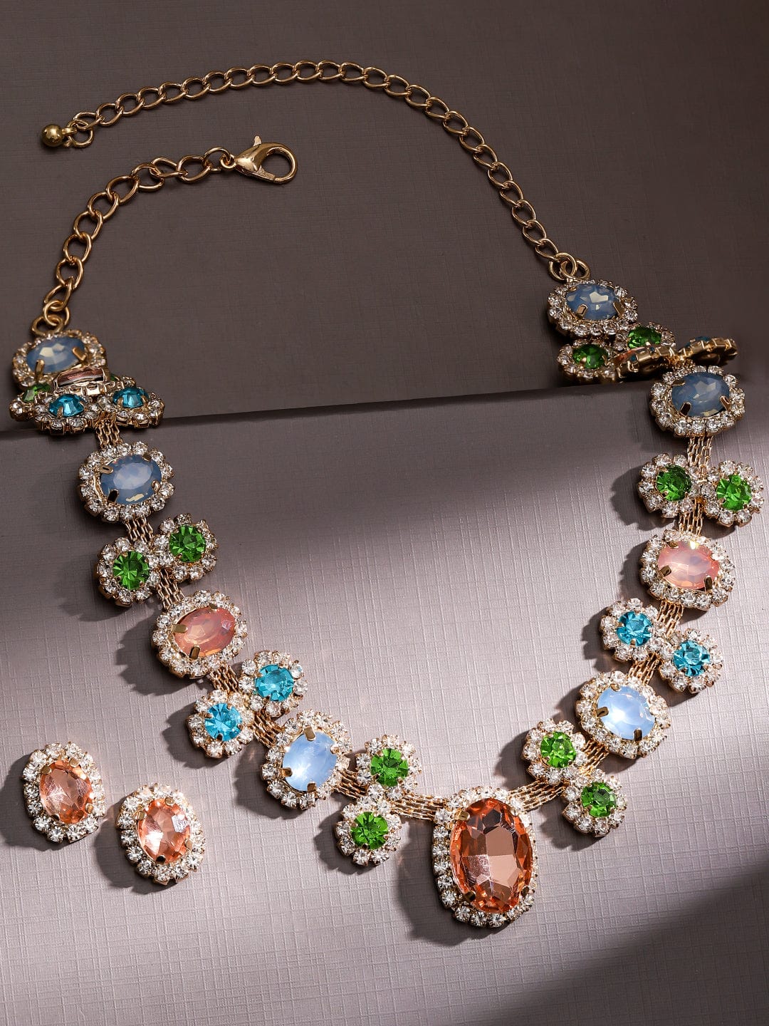 Rubans Voguish 18K Gold-Plated Multicolor Crystal & Cubic Zirconia Statement Necklace Set