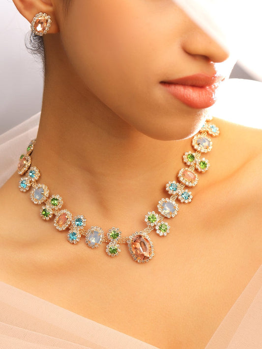 Rubans Voguish 18K Gold-Plated Multicolor Crystal & Cubic Zirconia Statement Necklace Set