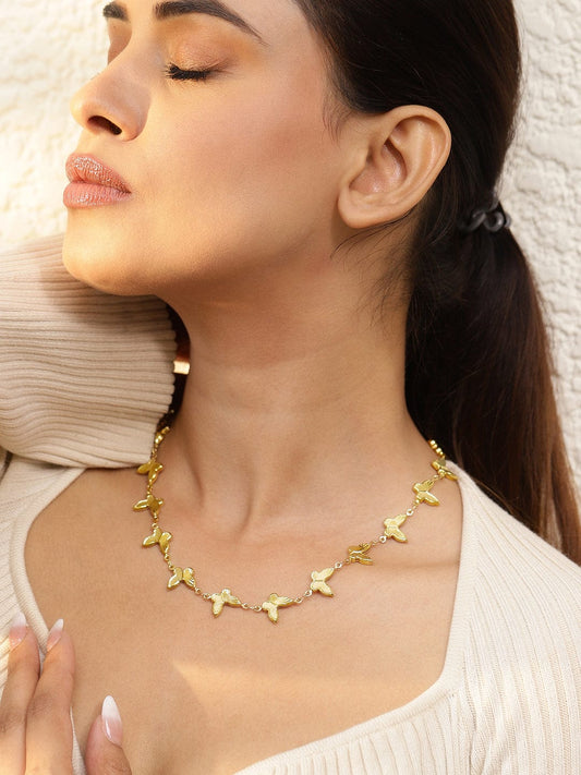 Rubans Voguish 18K Gold Plated Stainless Steel Tarnish-Free Waterproof Butterfly Chain Necklace