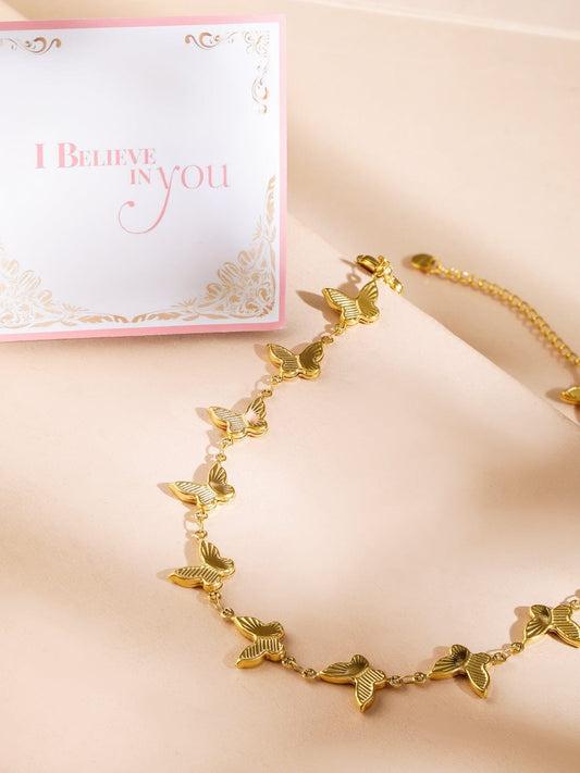 Rubans Voguish 18K Gold Plated Stainless Steel Tarnish-Free Waterproof Butterfly Chain Necklace