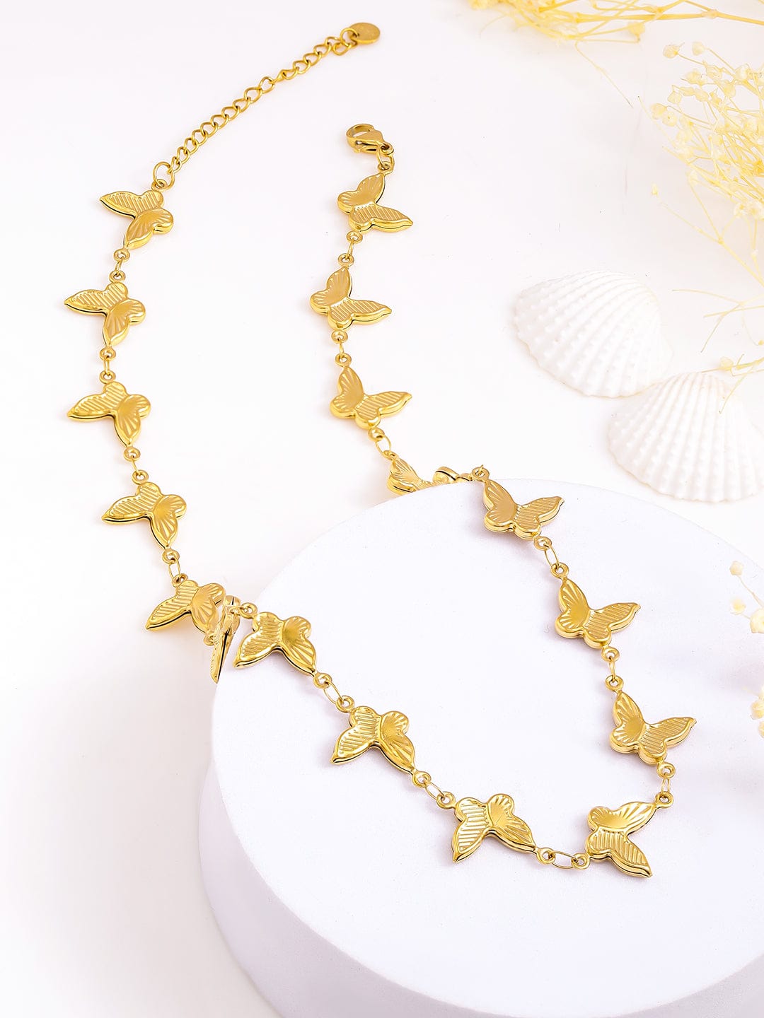 Rubans Voguish 18K Gold Plated Stainless Steel Tarnish-Free Waterproof Butterfly Chain Necklace