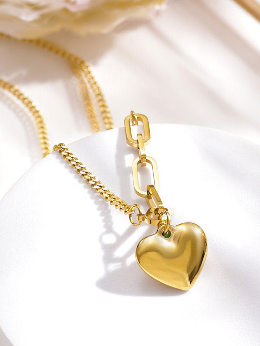 Rubans Voguish 18K Gold-Plated Stainless Steel Tarnish Free Waterproof Heart Pendant Link Chain Necklace