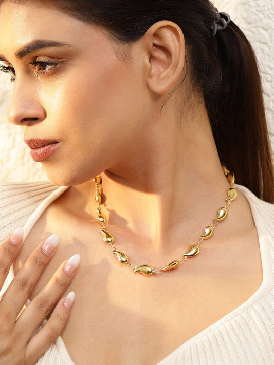 Rubans Voguish 18K Gold Plated Stainless Steel Tarnish-Free Waterproof Tear Drop Motif Statement Necklace