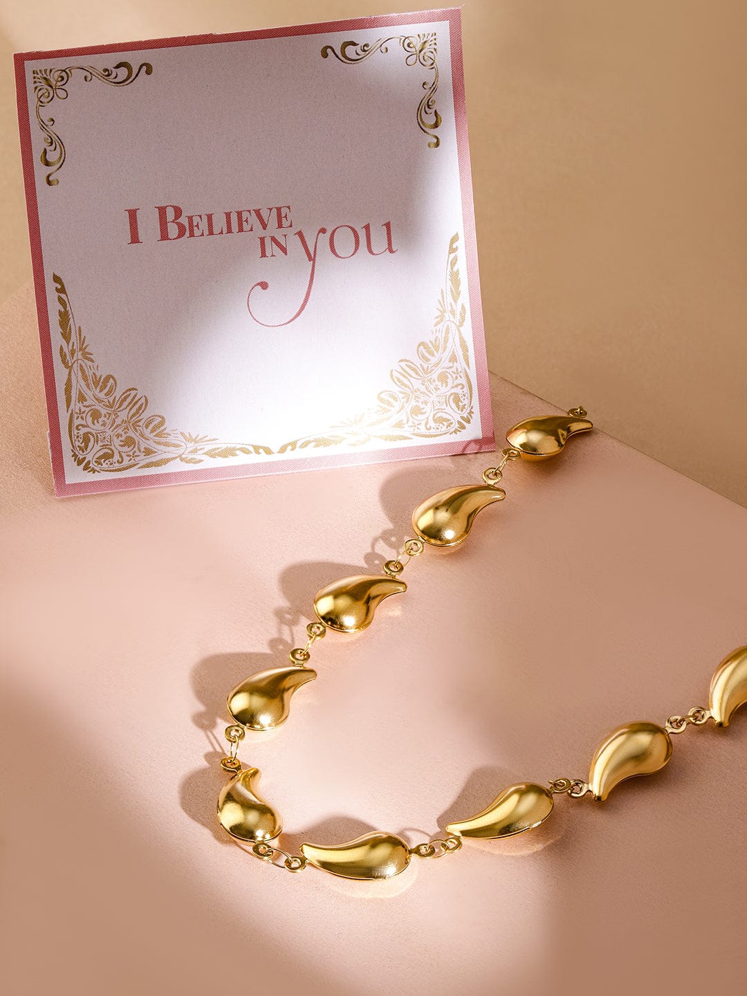 Rubans Voguish 18K Gold Plated Stainless Steel Tarnish-Free Waterproof Tear Drop Motif Statement Necklace