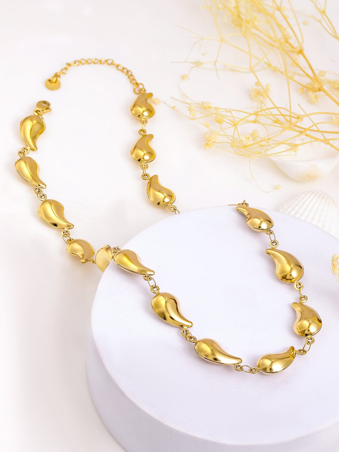 Rubans Voguish 18K Gold Plated Stainless Steel Tarnish-Free Waterproof Tear Drop Motif Statement Necklace