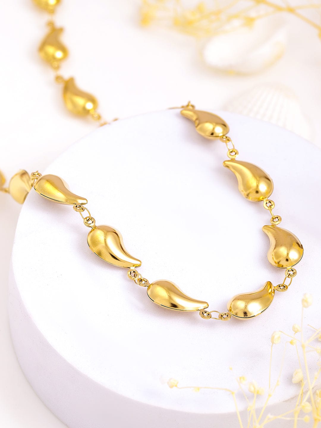 Rubans Voguish 18K Gold Plated Stainless Steel Tarnish-Free Waterproof Tear Drop Motif Statement Necklace