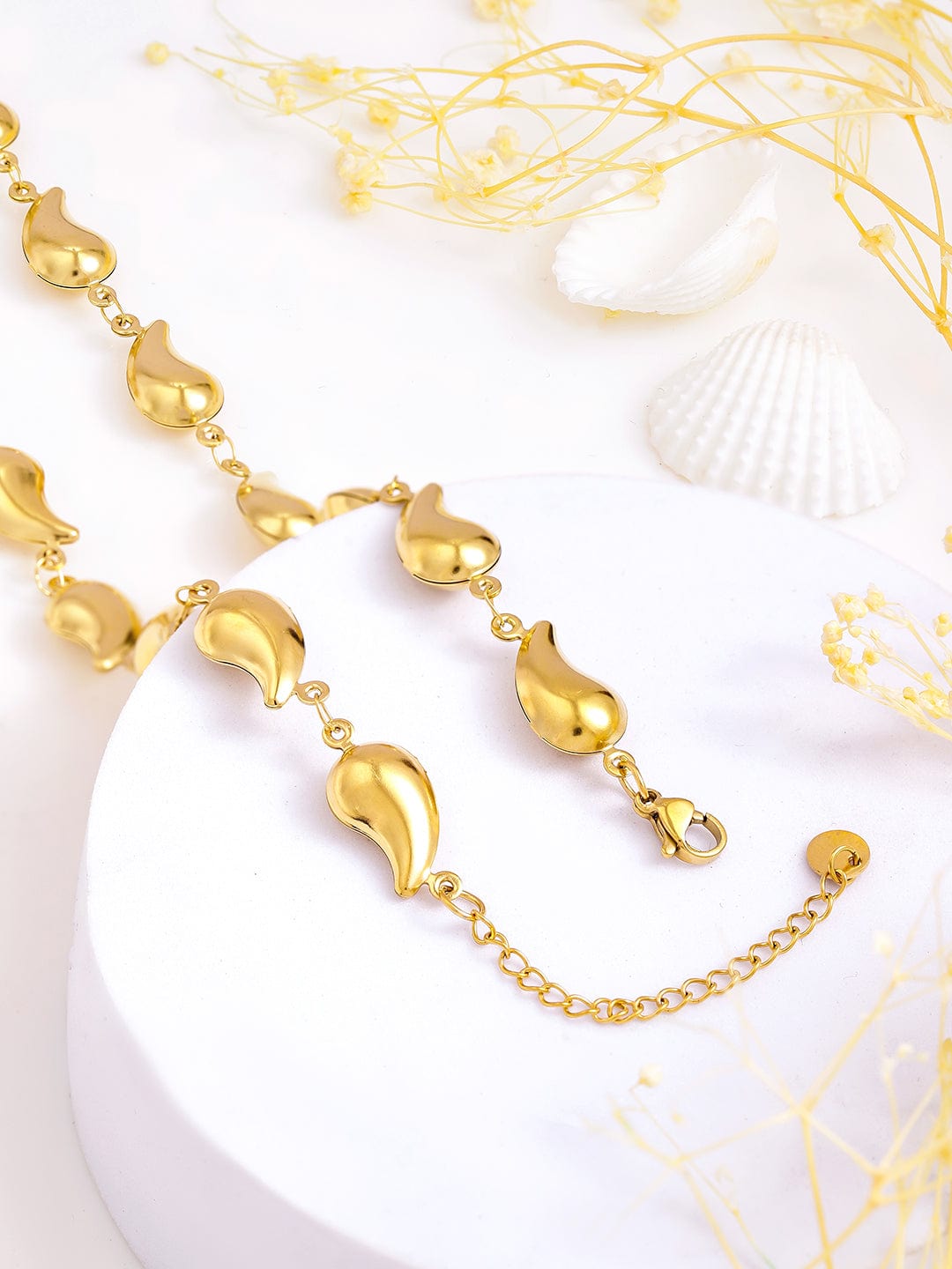 Rubans Voguish 18K Gold Plated Stainless Steel Tarnish-Free Waterproof Tear Drop Motif Statement Necklace